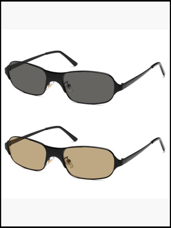Retro Rectangular Sunglasses with Metal Frame UV400 Protection